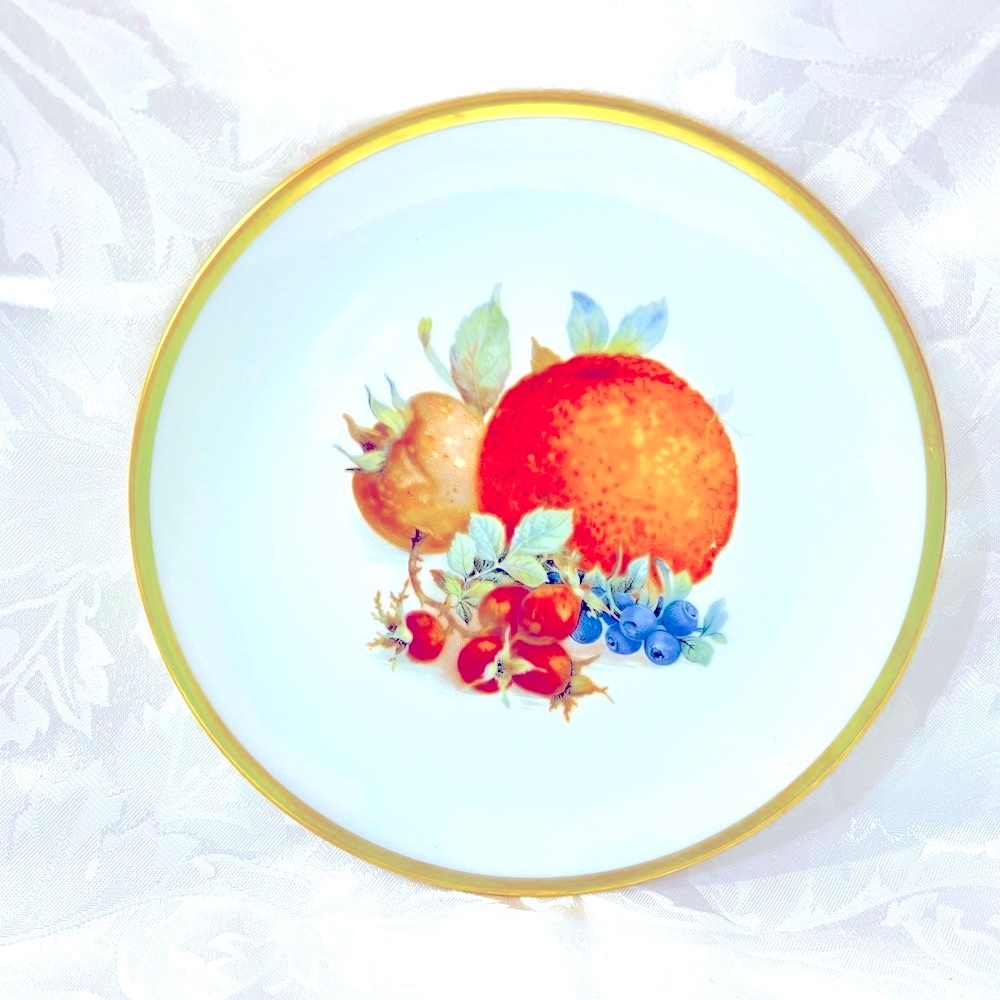 6pc Vintage Bavaria fruit plate set of 6 Pieces GOLD Hand Painted. Germany.